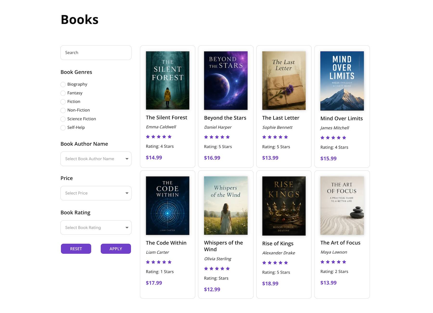 Book catalog filtering example built with Divi 5