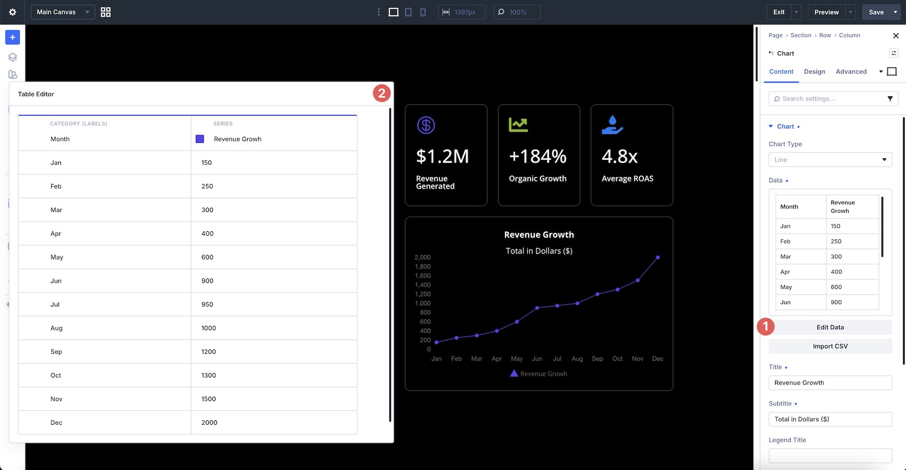 Charts Module table editor