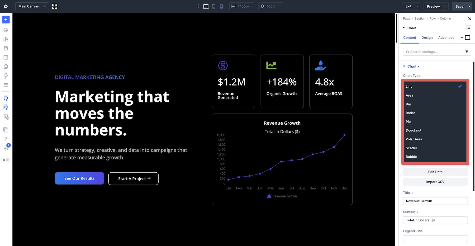 Chart types in Divi 5