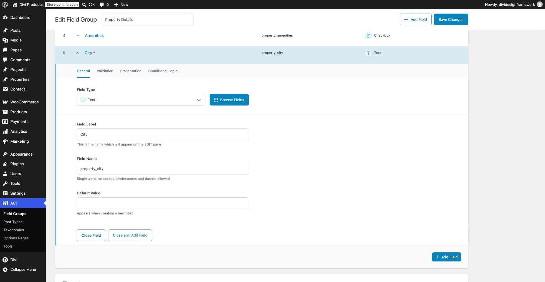 Configure the property_city Text field