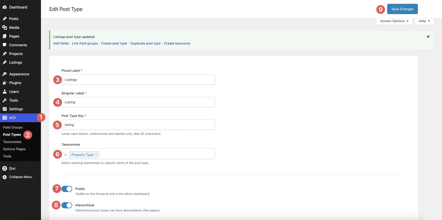creating a post type in ACF