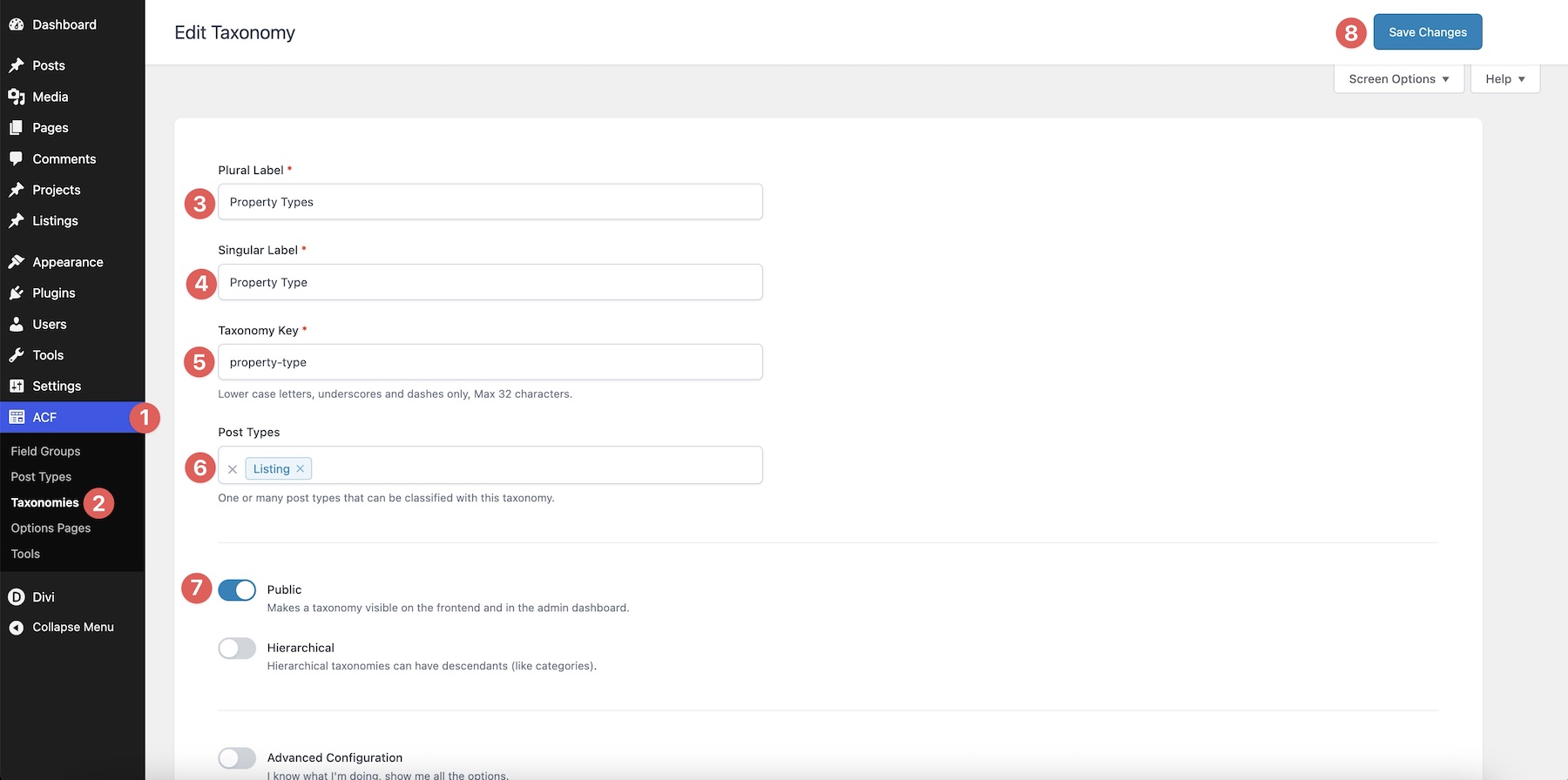 creating a taxonomy in ACF