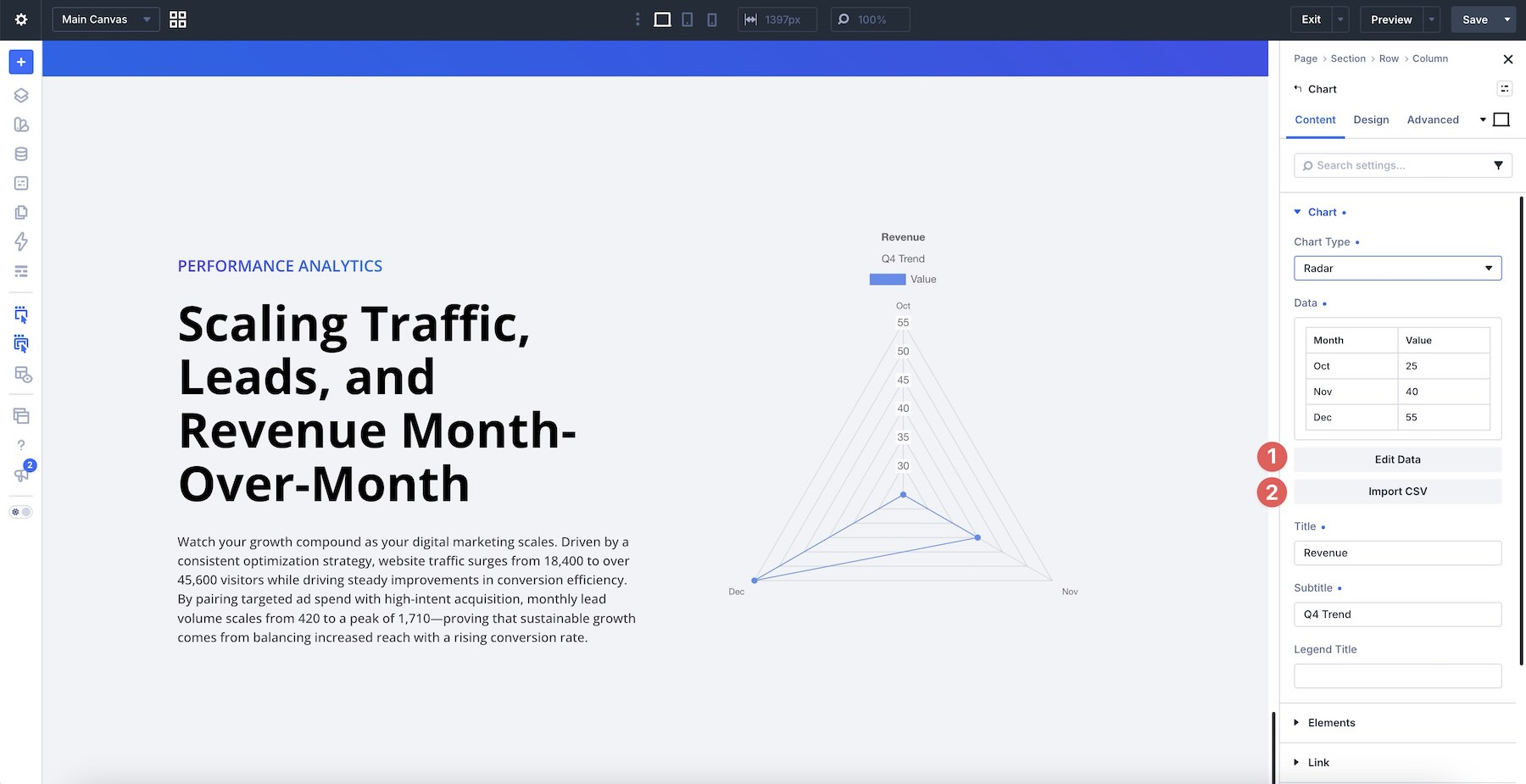 Edit or import data in the Charts Module