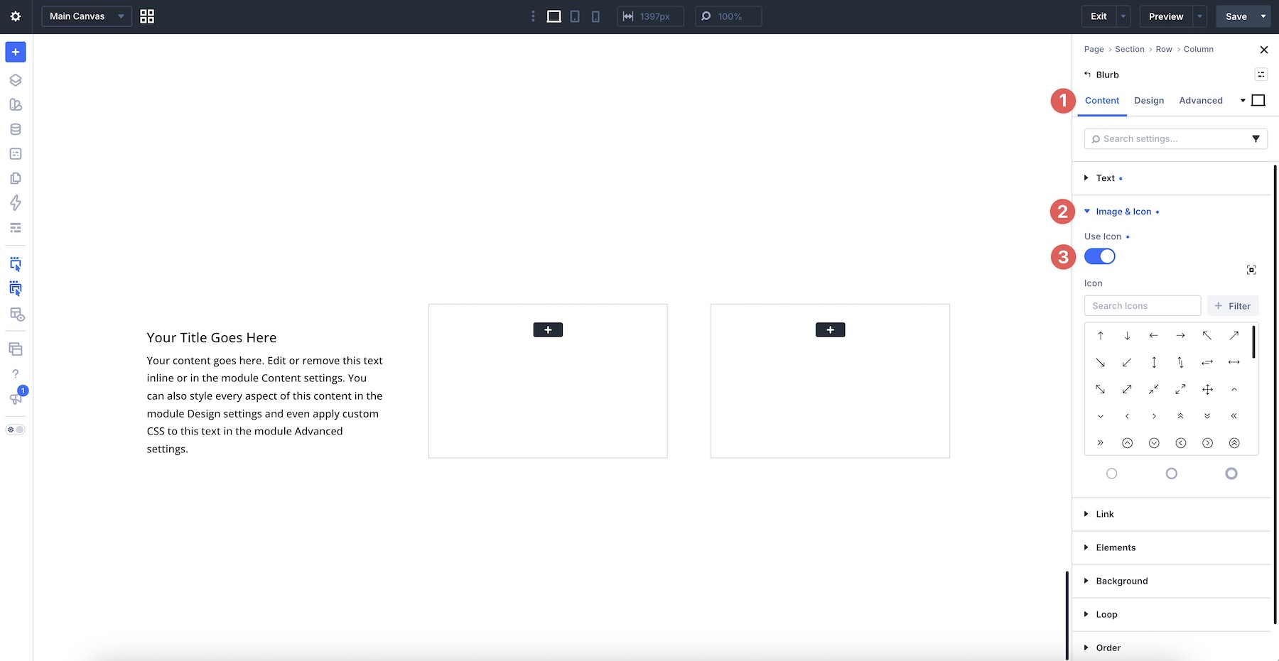 Enabling Use Icon inside the Divi 5 Blurb Module