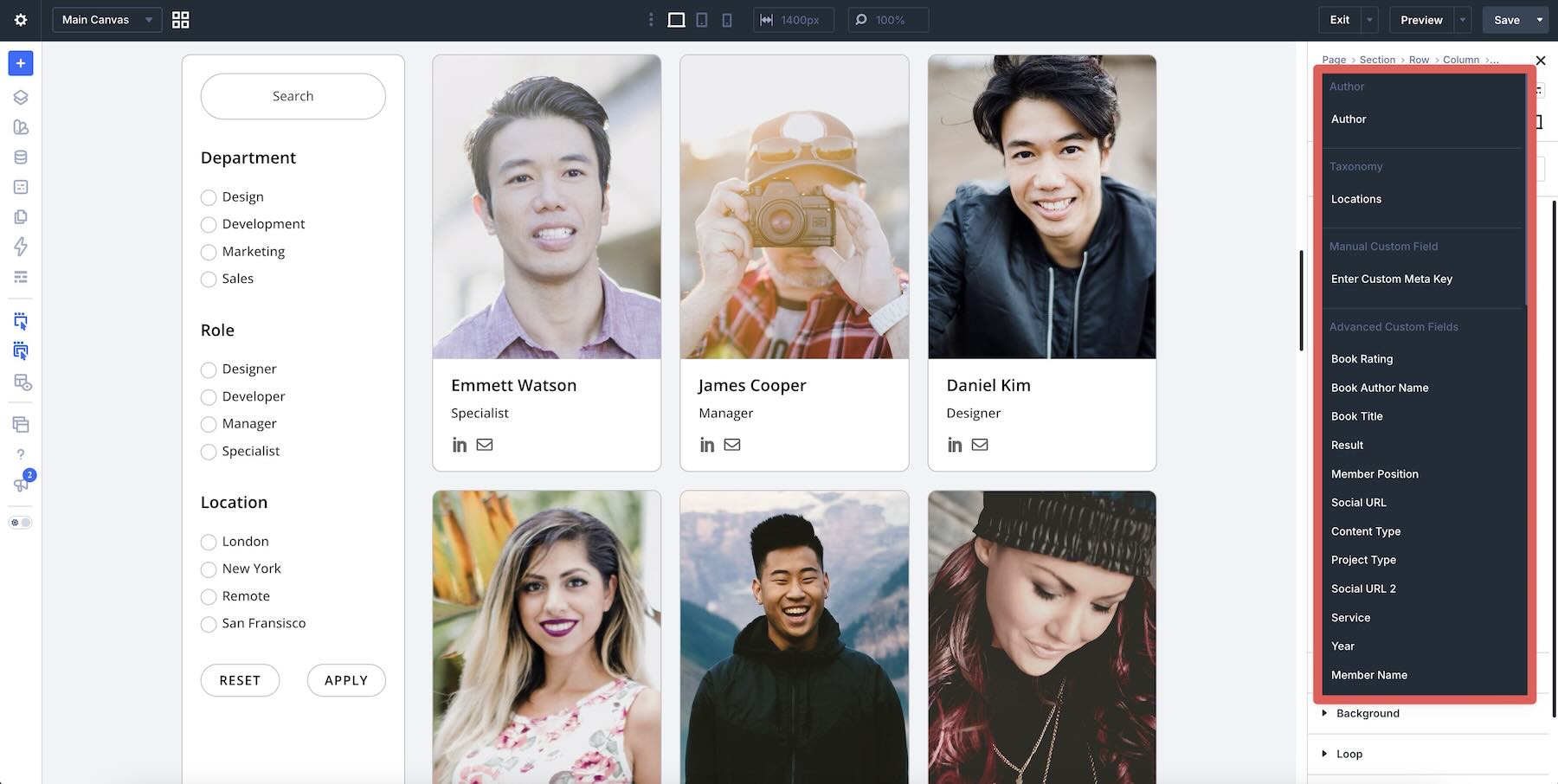 Available Field Option choices in the Divi 5 Post Filter Item Module