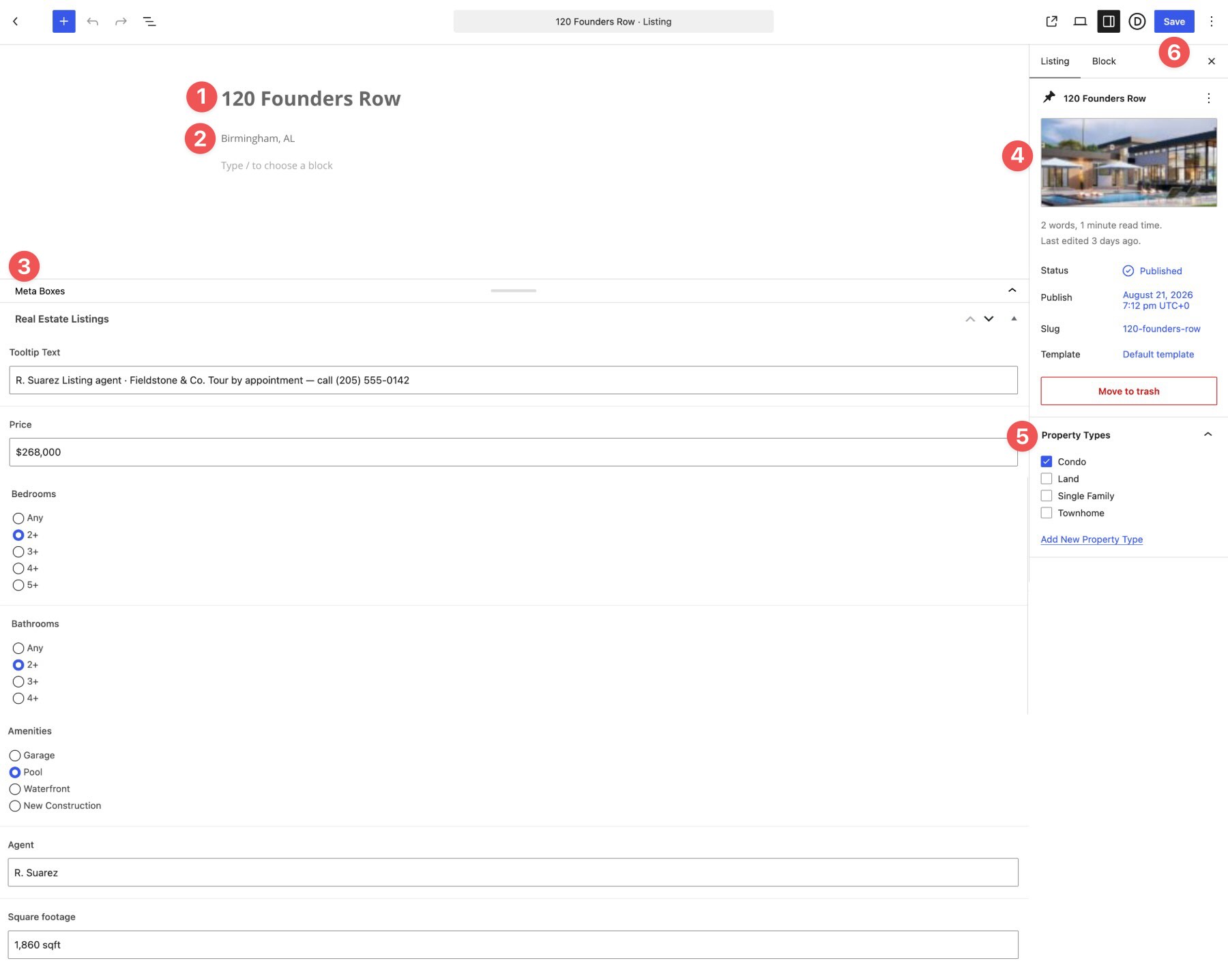 fill out property listing