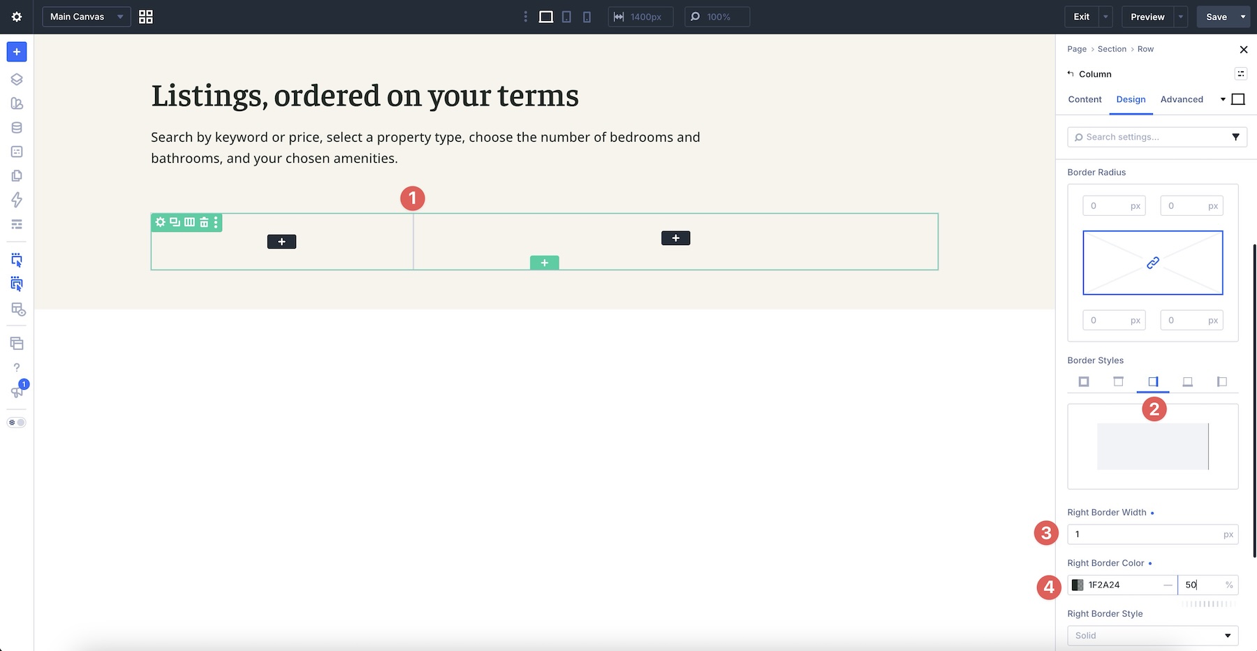 first column border settings