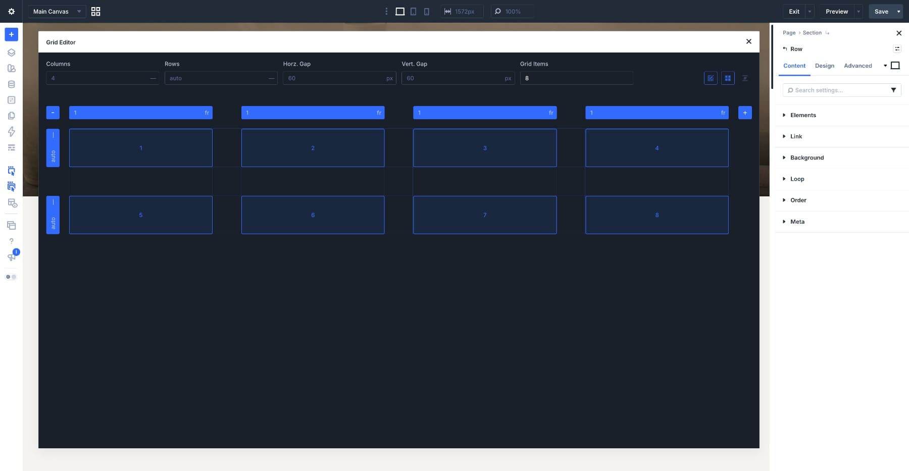 CSS Grid Editor open inside the Divi 5 Visual Builder