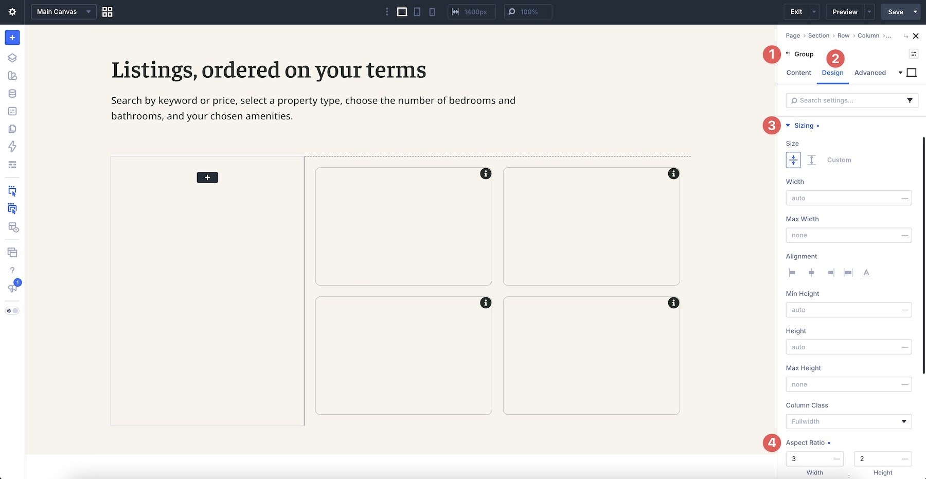 group aspect ratio