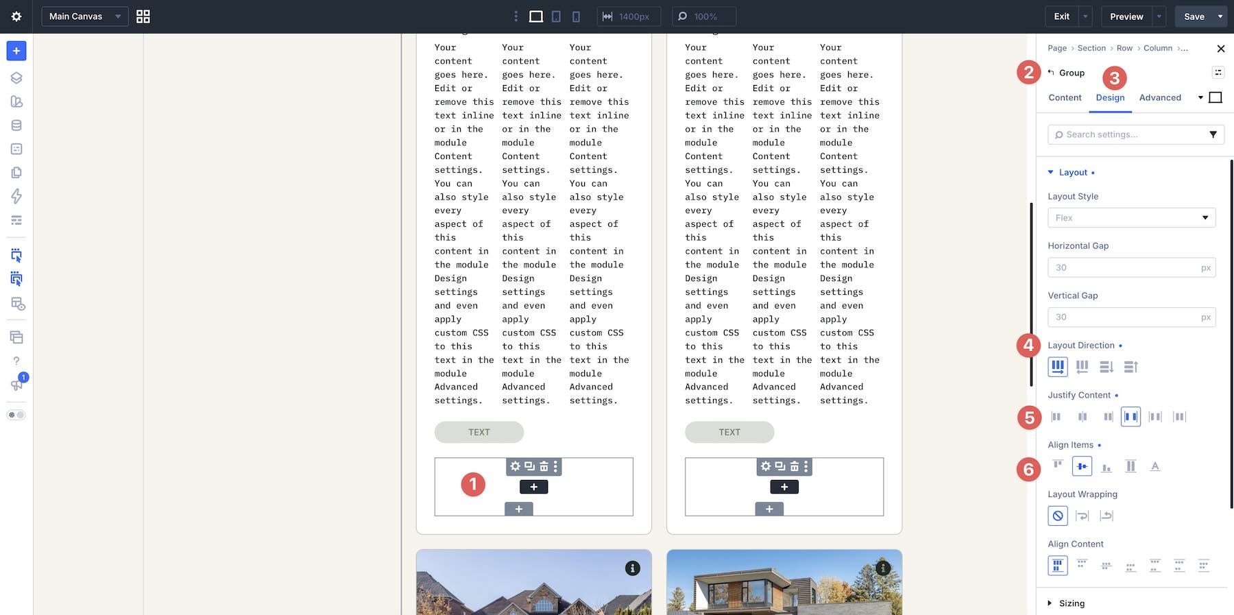 group flexbox settings