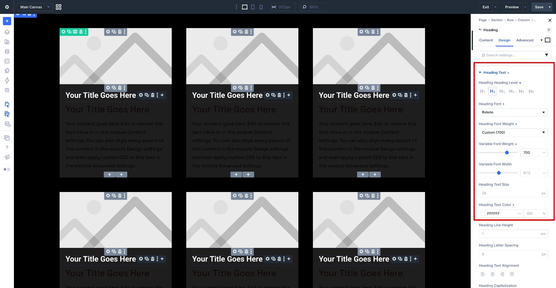 Post title typography settings for the blog loop card