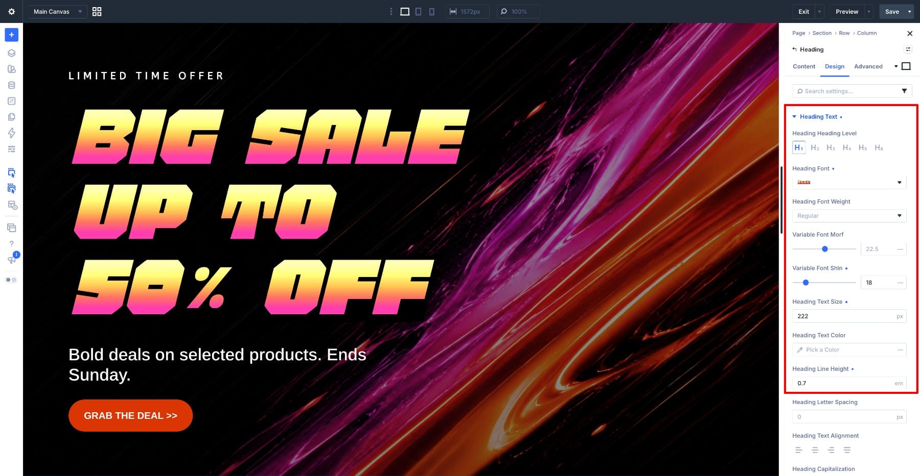 Sale banner designed with the Honk variable color font