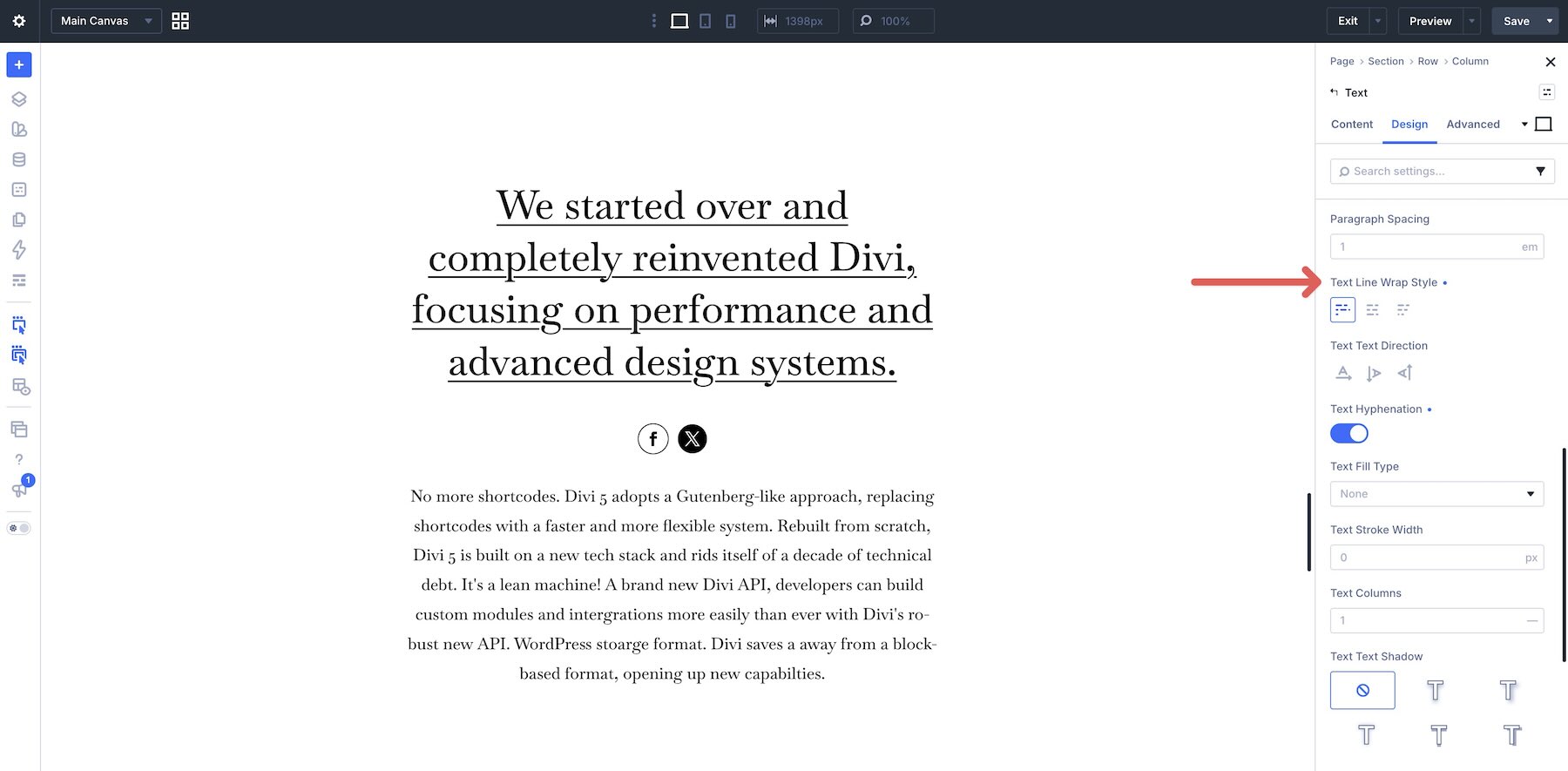 Line Wrap Style options in Divi 5