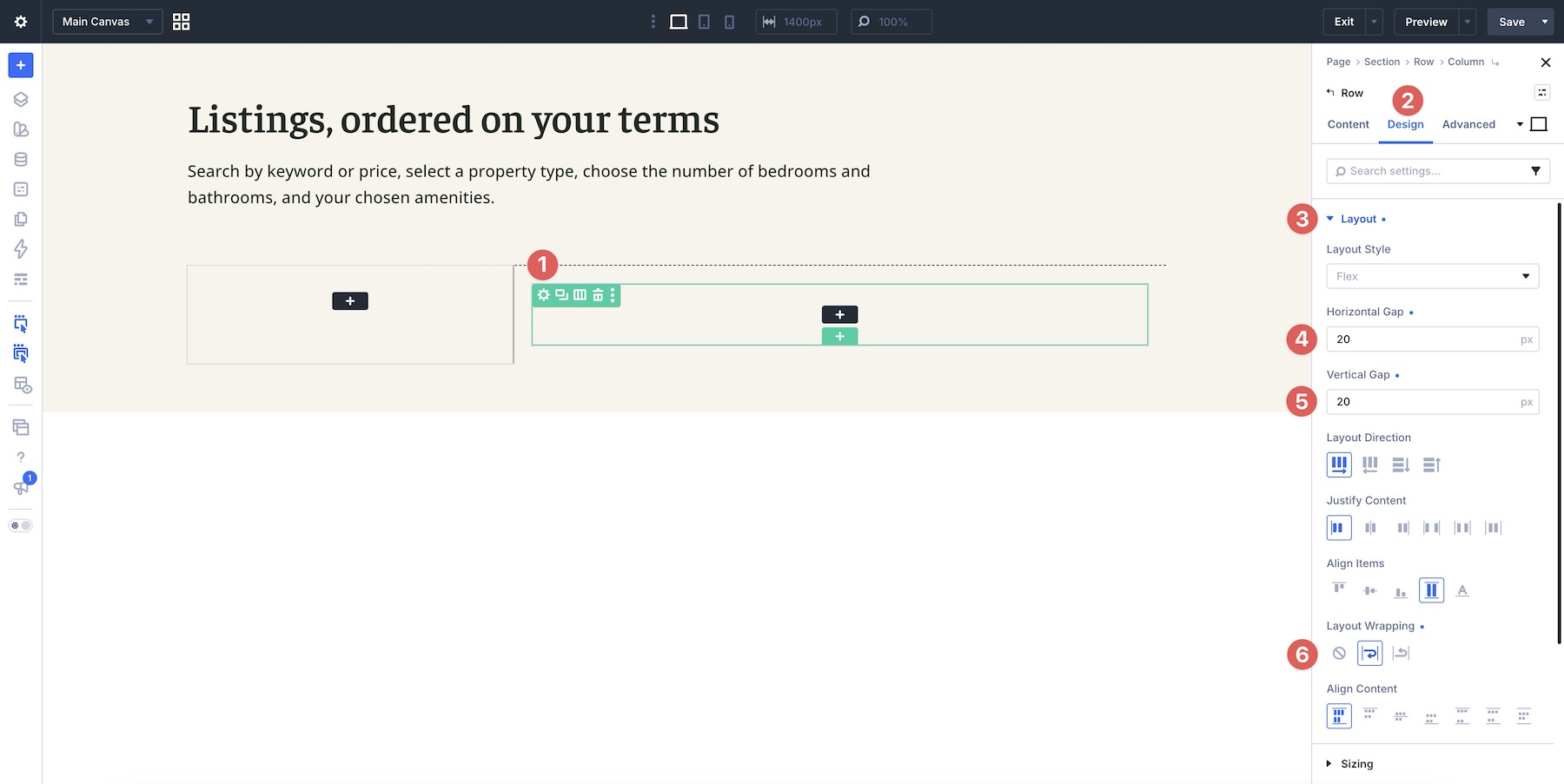nested row settings
