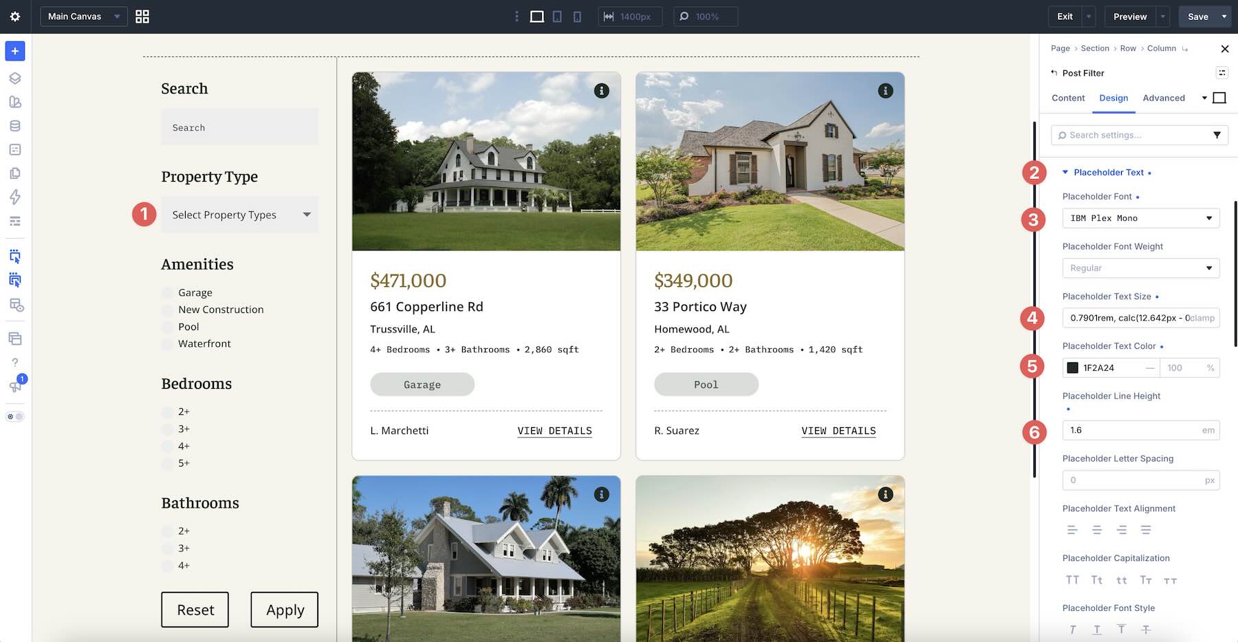 placeholder text styles