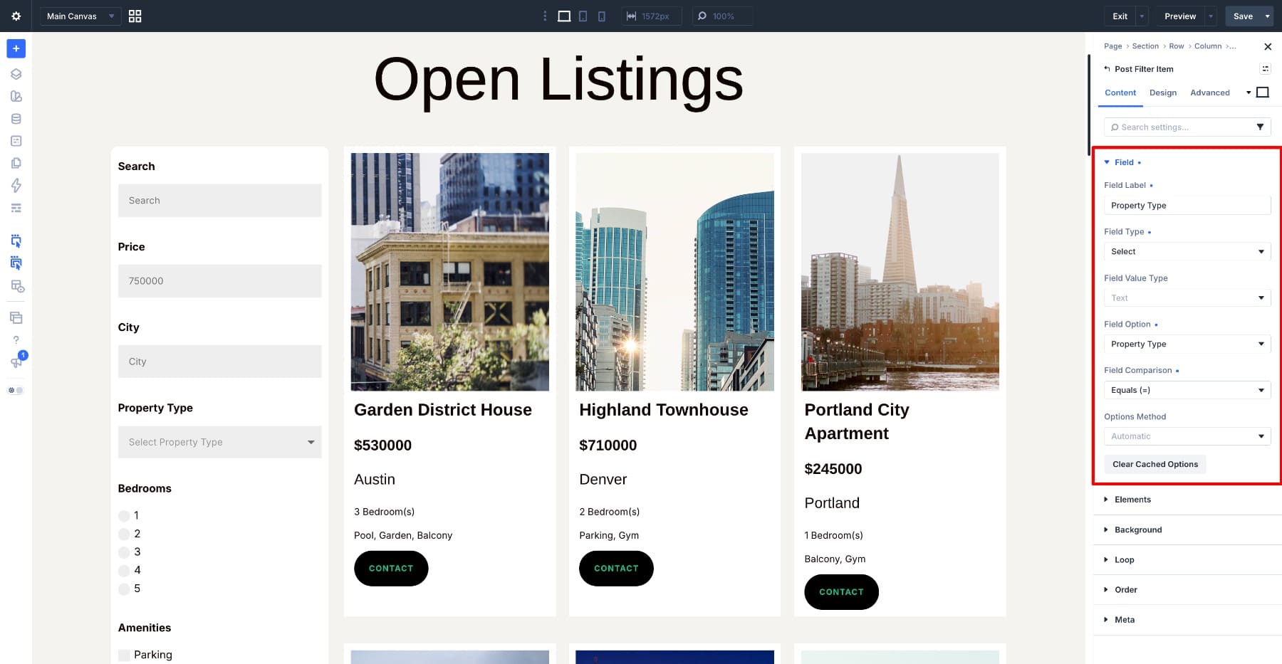 Configure the Property Type dropdown with Automatic options