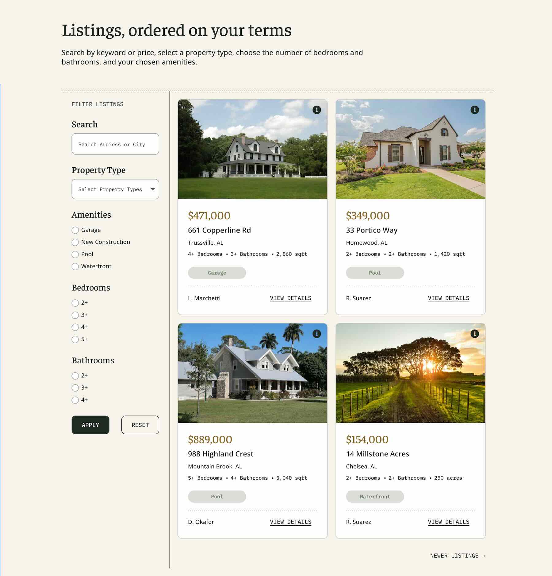 real estate listings layout