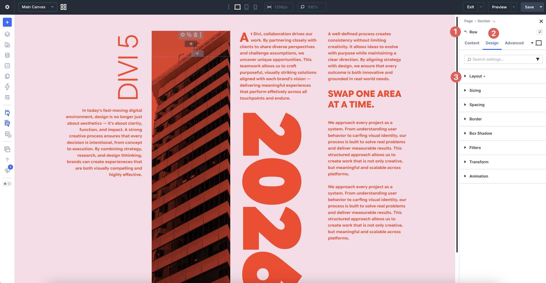 Row design settings in Divi 5