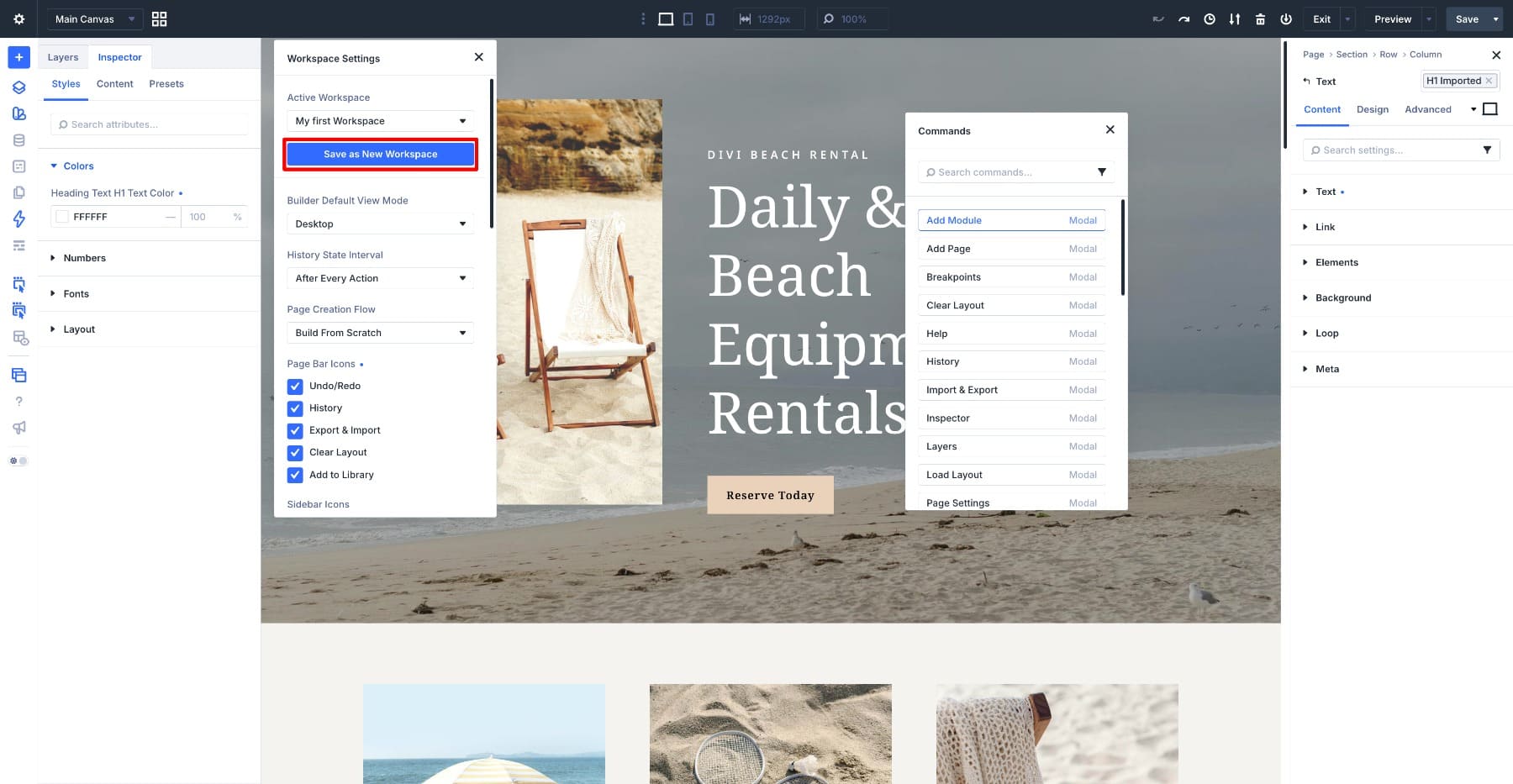 Save as New Workspace option in Divi 5