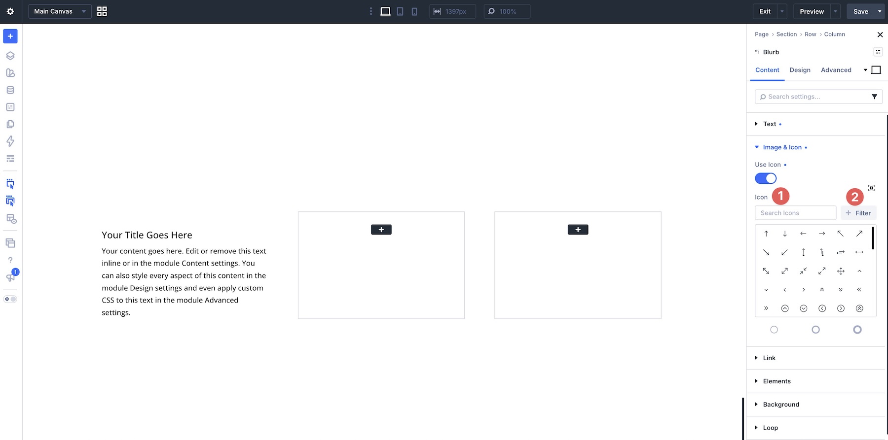 Searching and filtering the Divi Sensei Icons library
