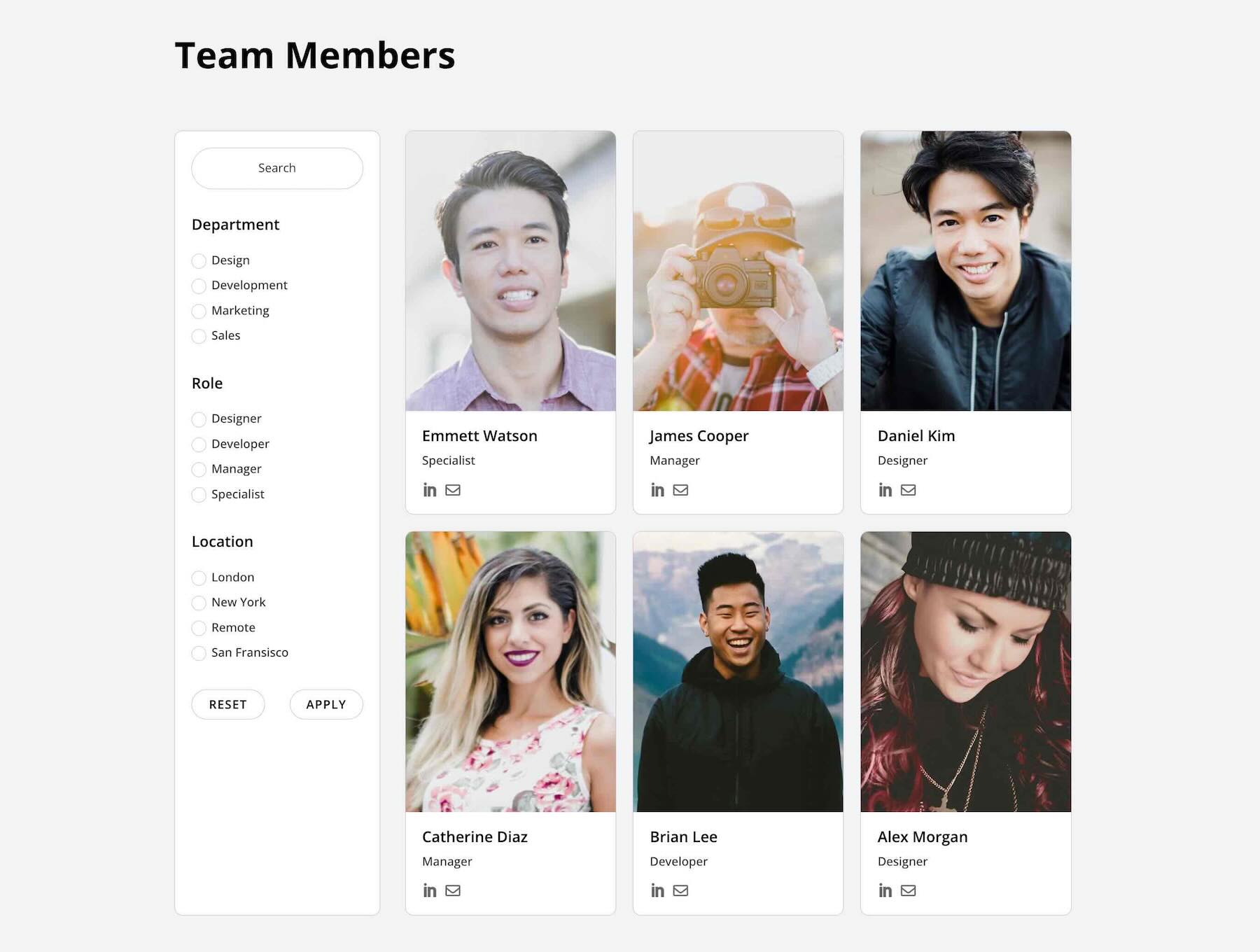 Team Member directory built with Divi 5 Loop Filters