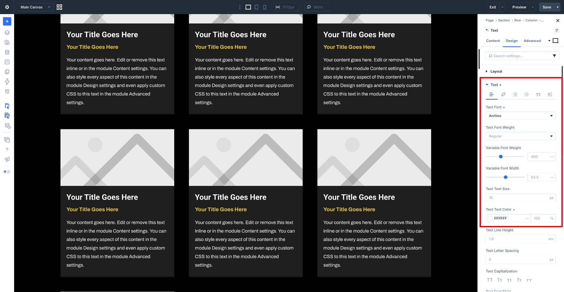 Excerpt typography settings for the blog loop card