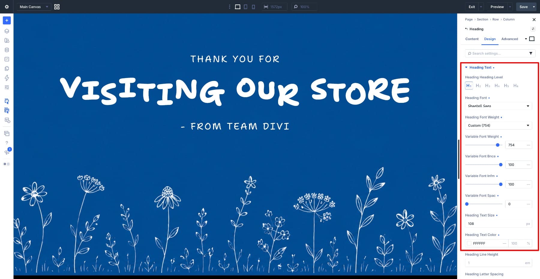 Thank you page designed with the Shantell Sans variable font