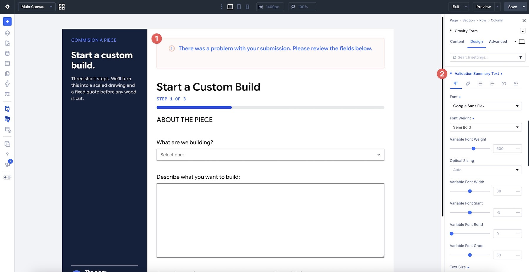Validation Summary Text styles