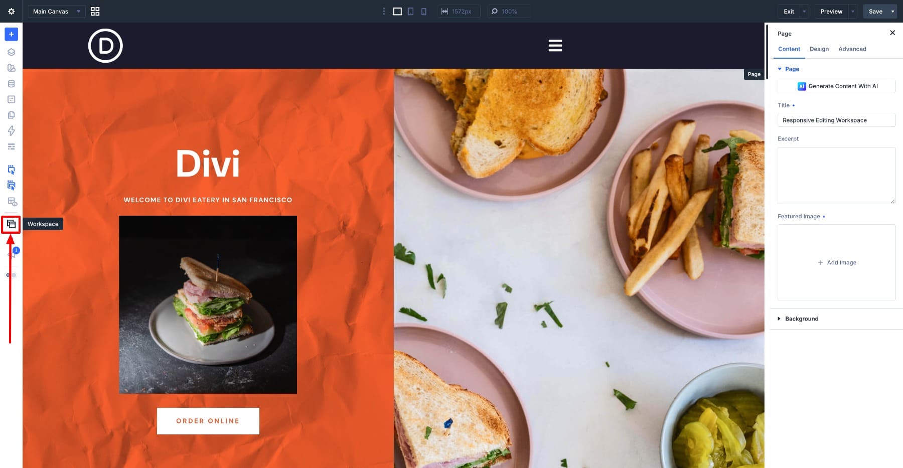 Workspaces icon in the Divi 5 Builder Bar