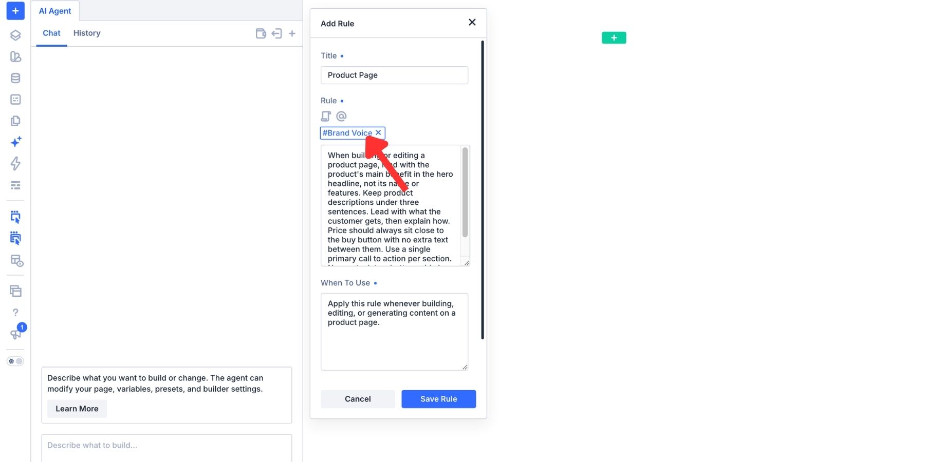 A screenshot of a rule nested within another rule that is being added