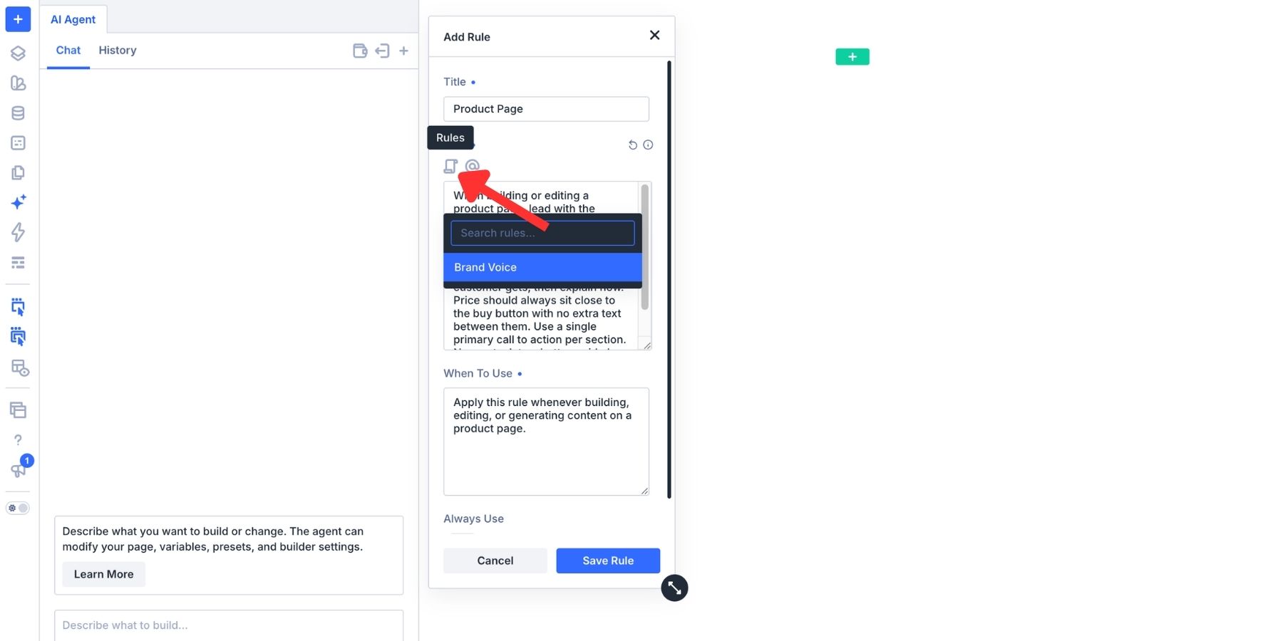 A screenshot of finding the nest a rule button in the add rule panel