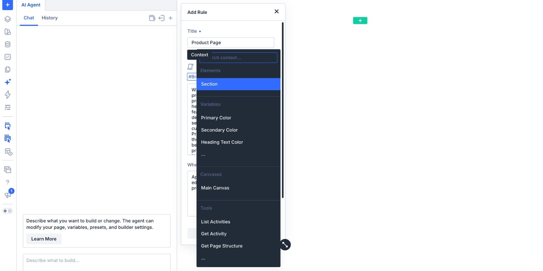 A screenshot of selecting a context for the rule being added