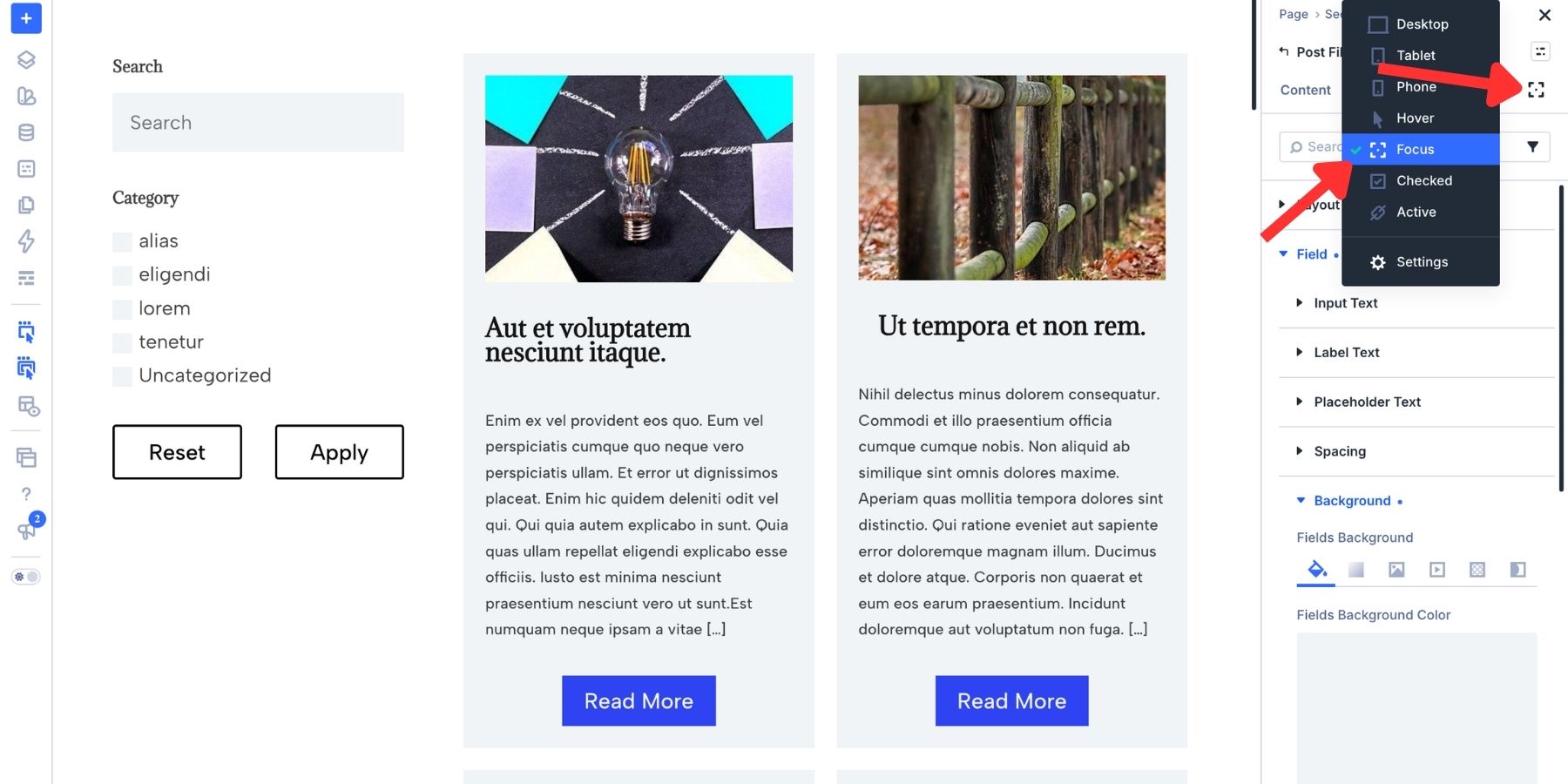 Selecting the focus view in Divi 5