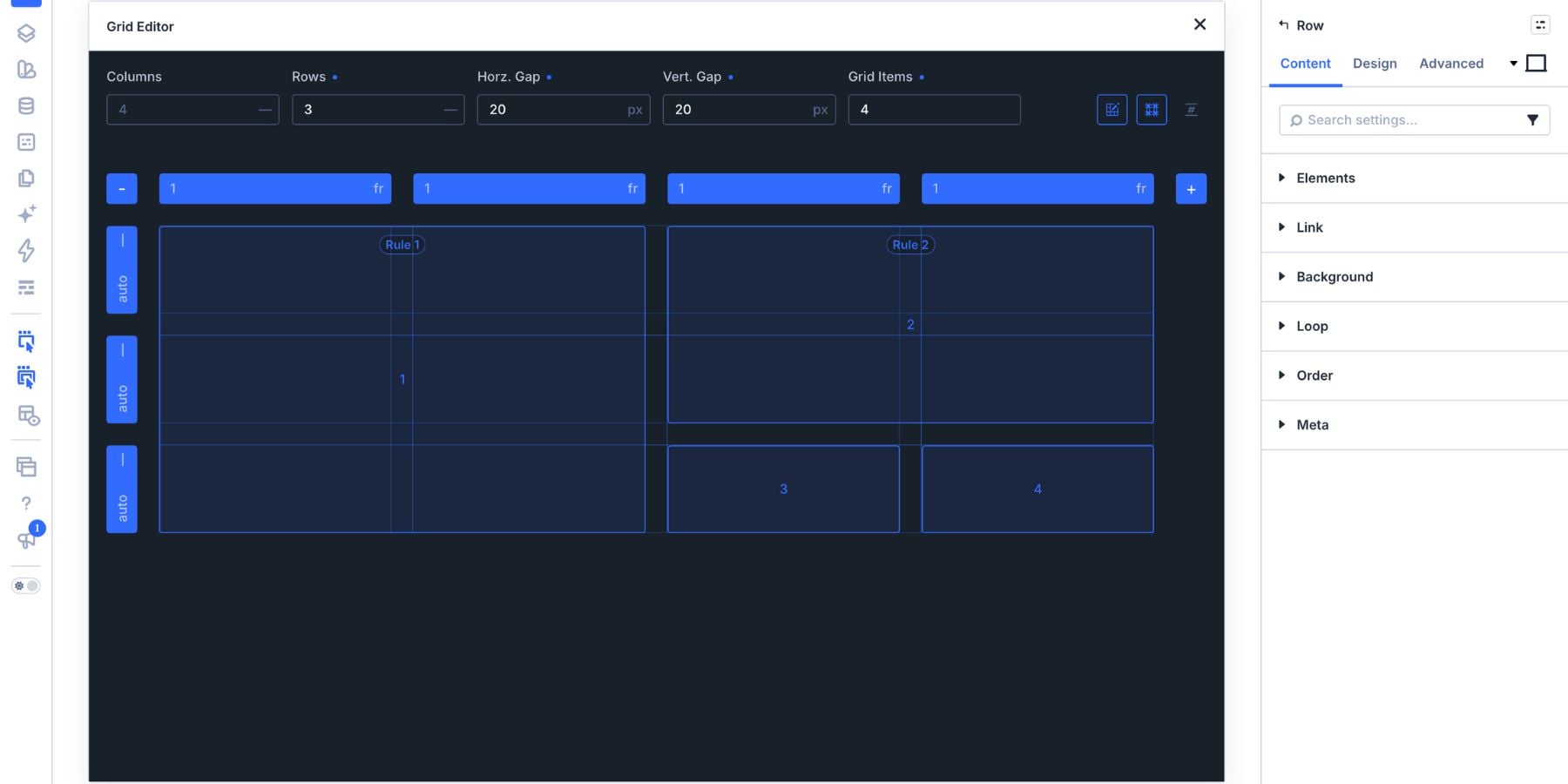 Completed four-card bento arrangement in the Grid Editor