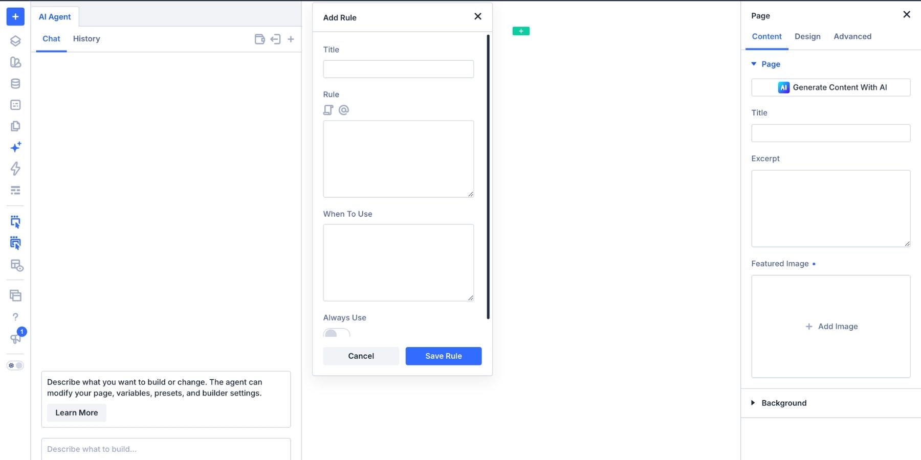 A screenshot of the rule panel that opens up upon clicking Add New Rule button