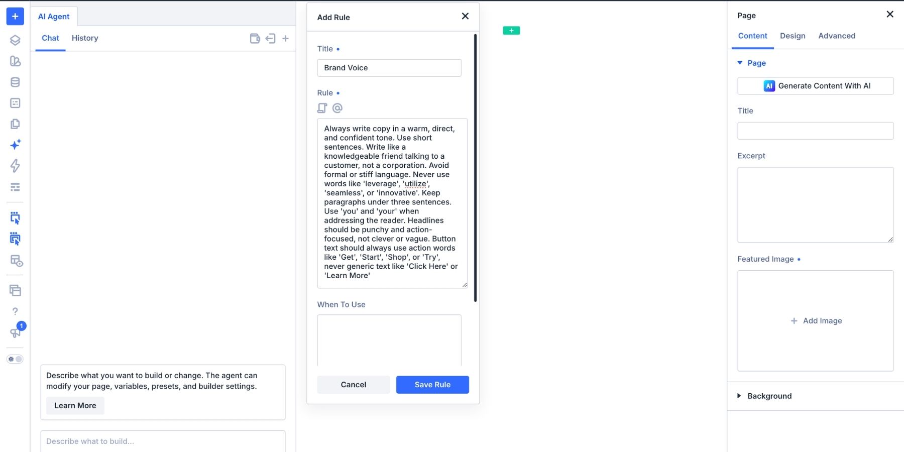 A screenshot of the writing a rule in the Add Rule panel