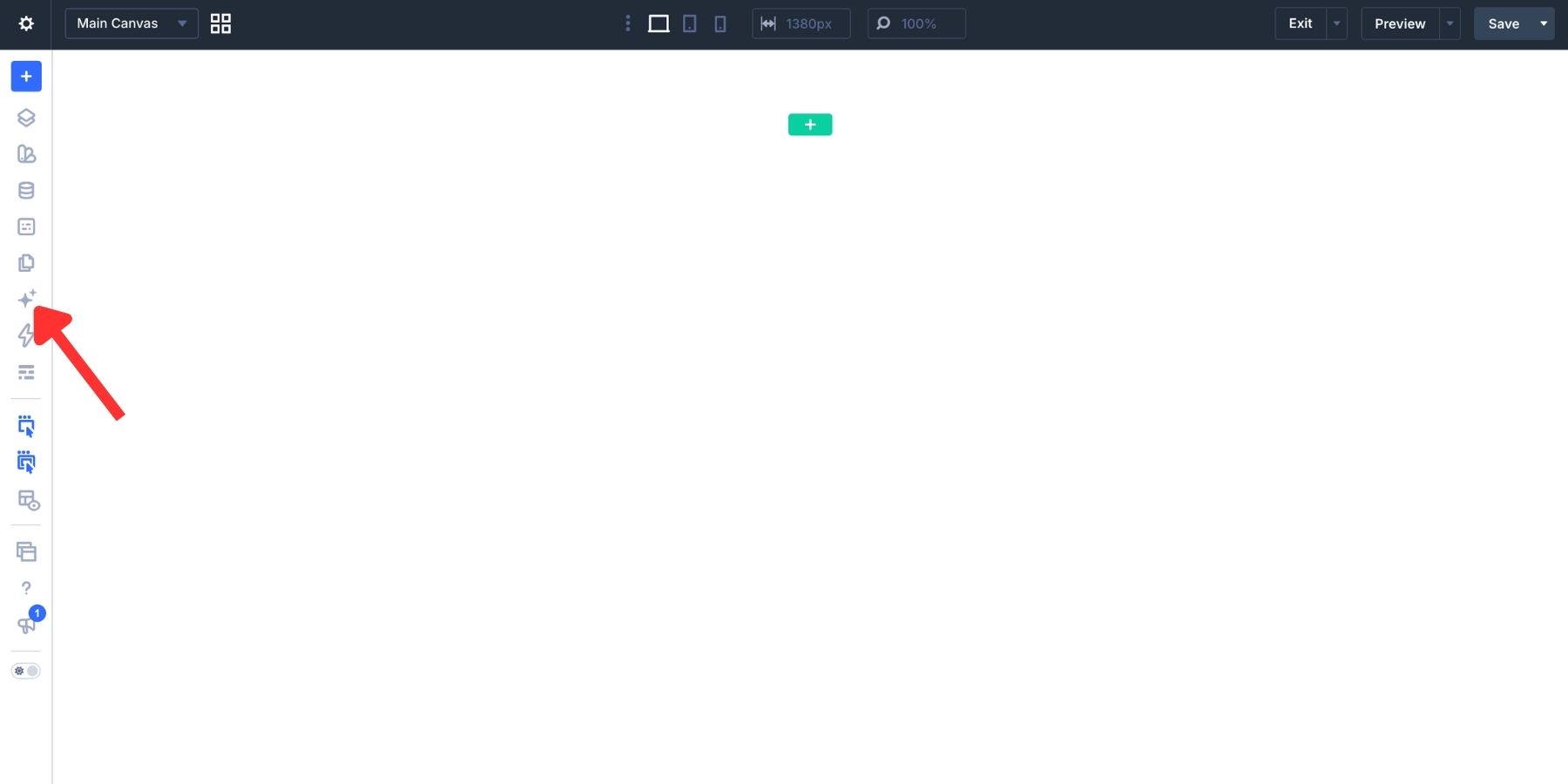 A screenshot of where to find the AI agent button on Divi 5 interface