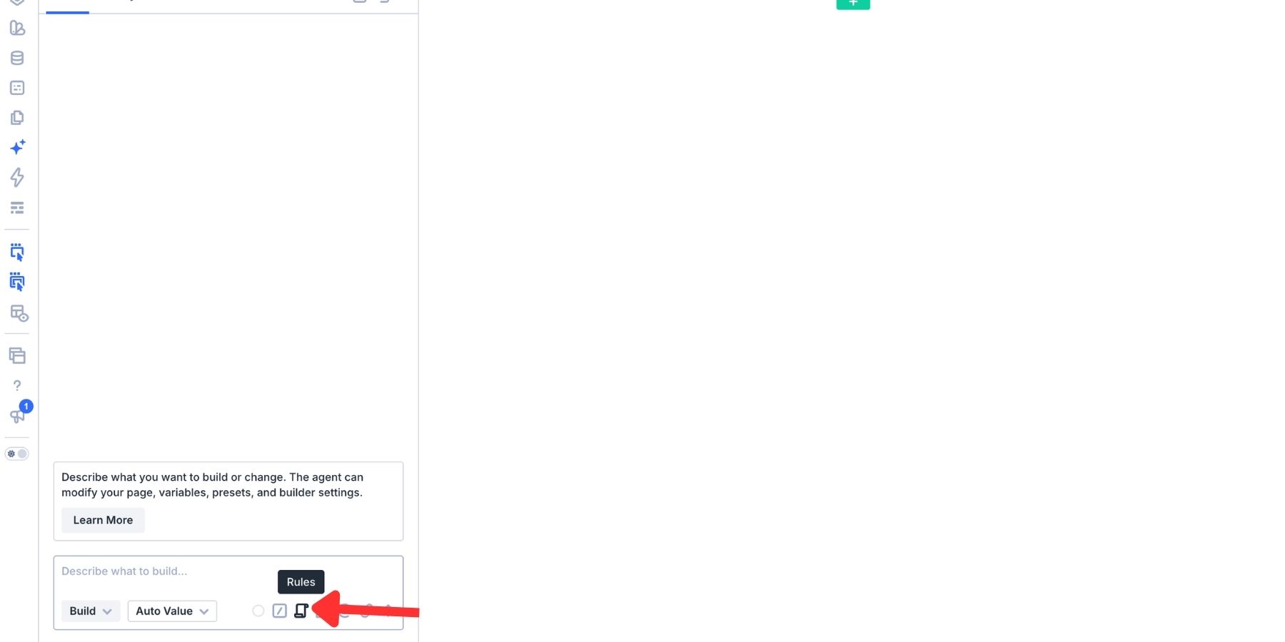 A screenshot of where to find the rules button on Divi 5 AI agent interface