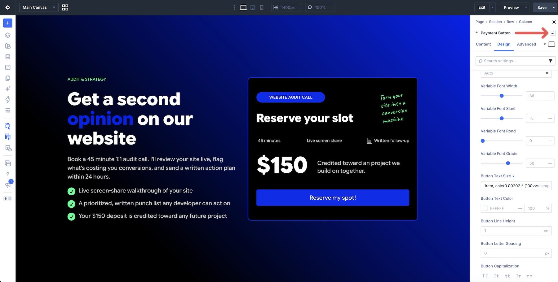 Preset controls in the Payment Button Module