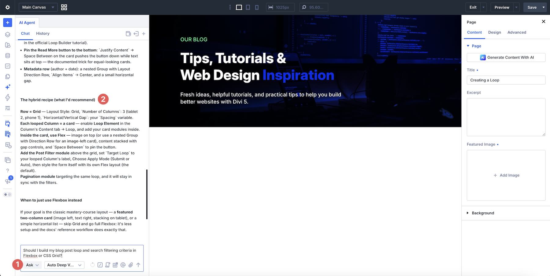 Divi AI Agents in Ask mode