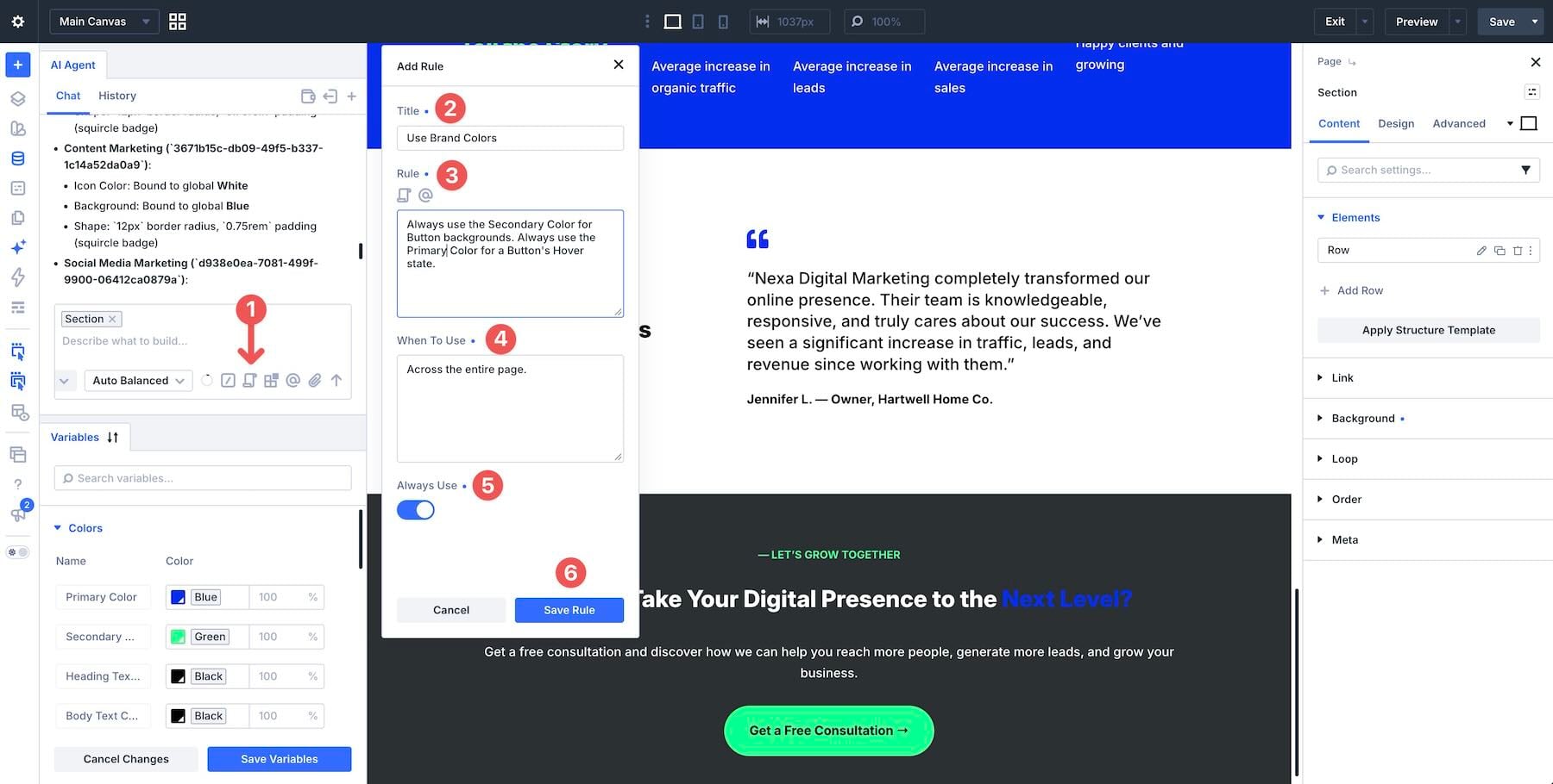 Saved Rules in the Divi AI agents panel
