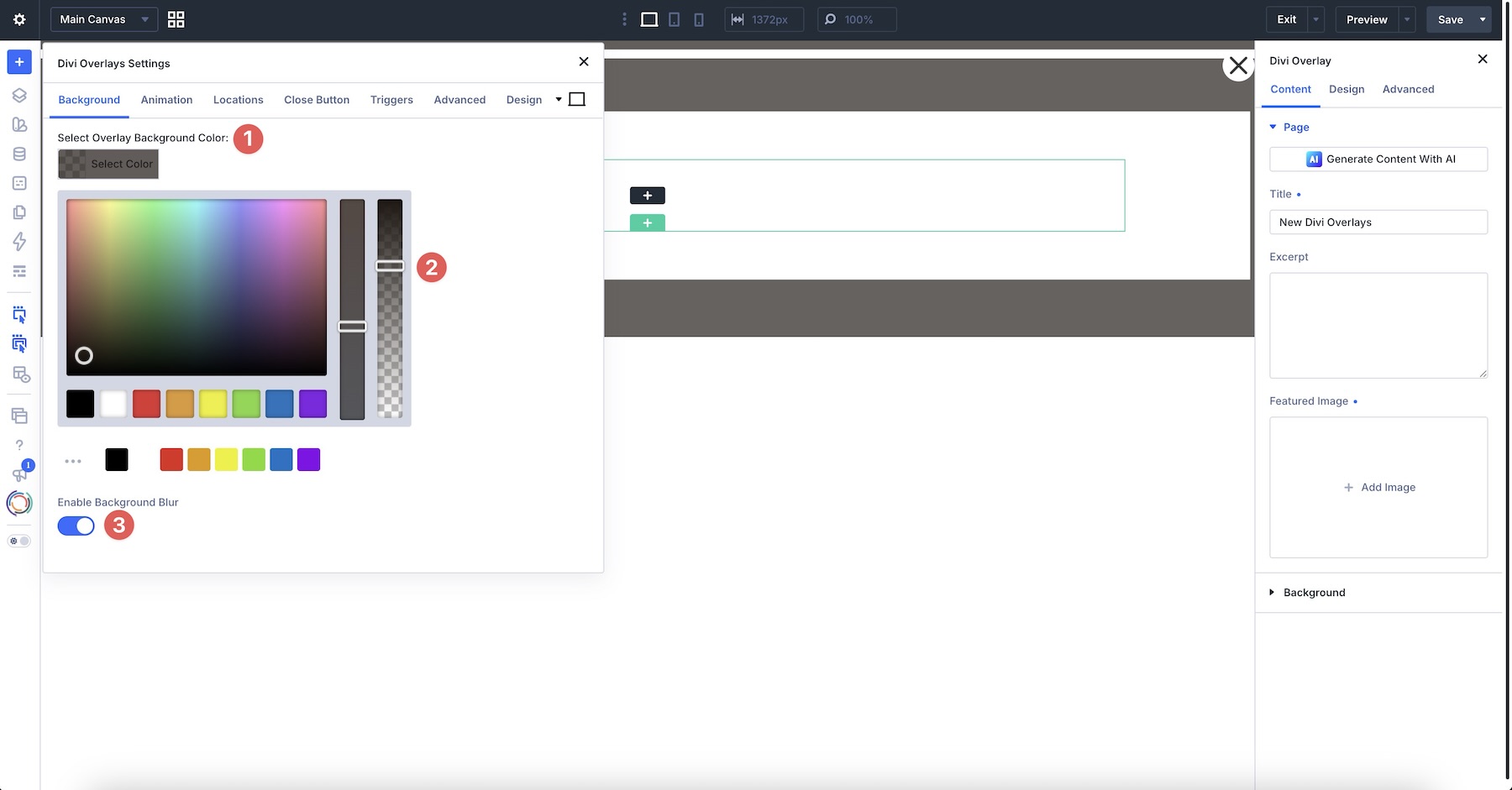 Divi Overlay background settings