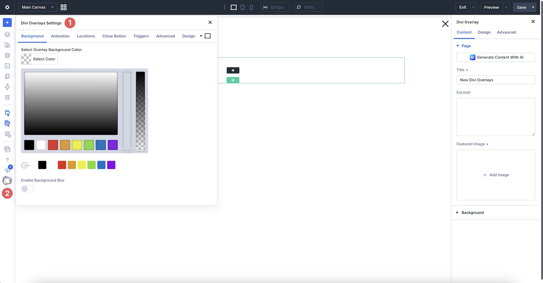Divi Overlays settings