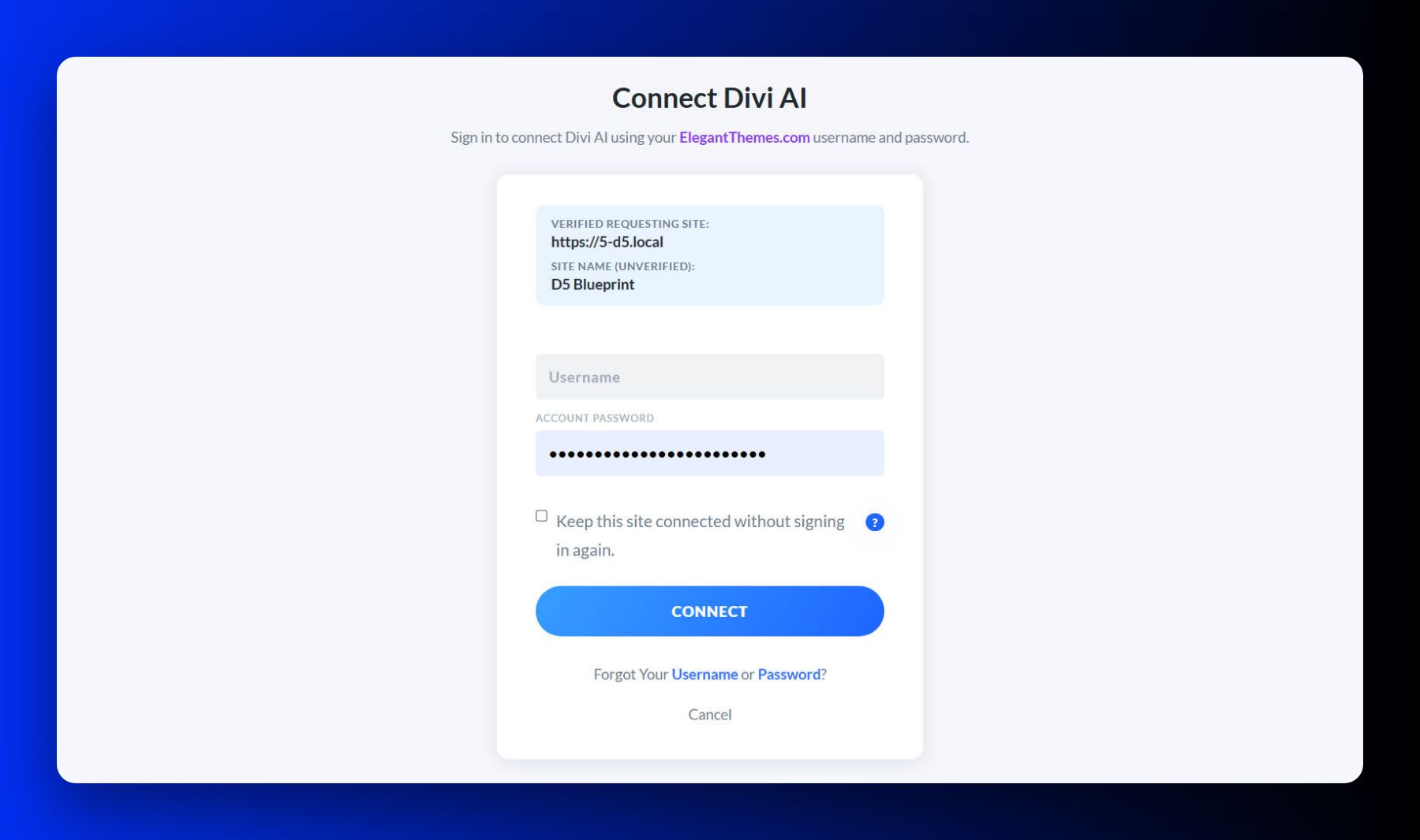 Log in to Divi AI agents with Elegant Themes Membership Account