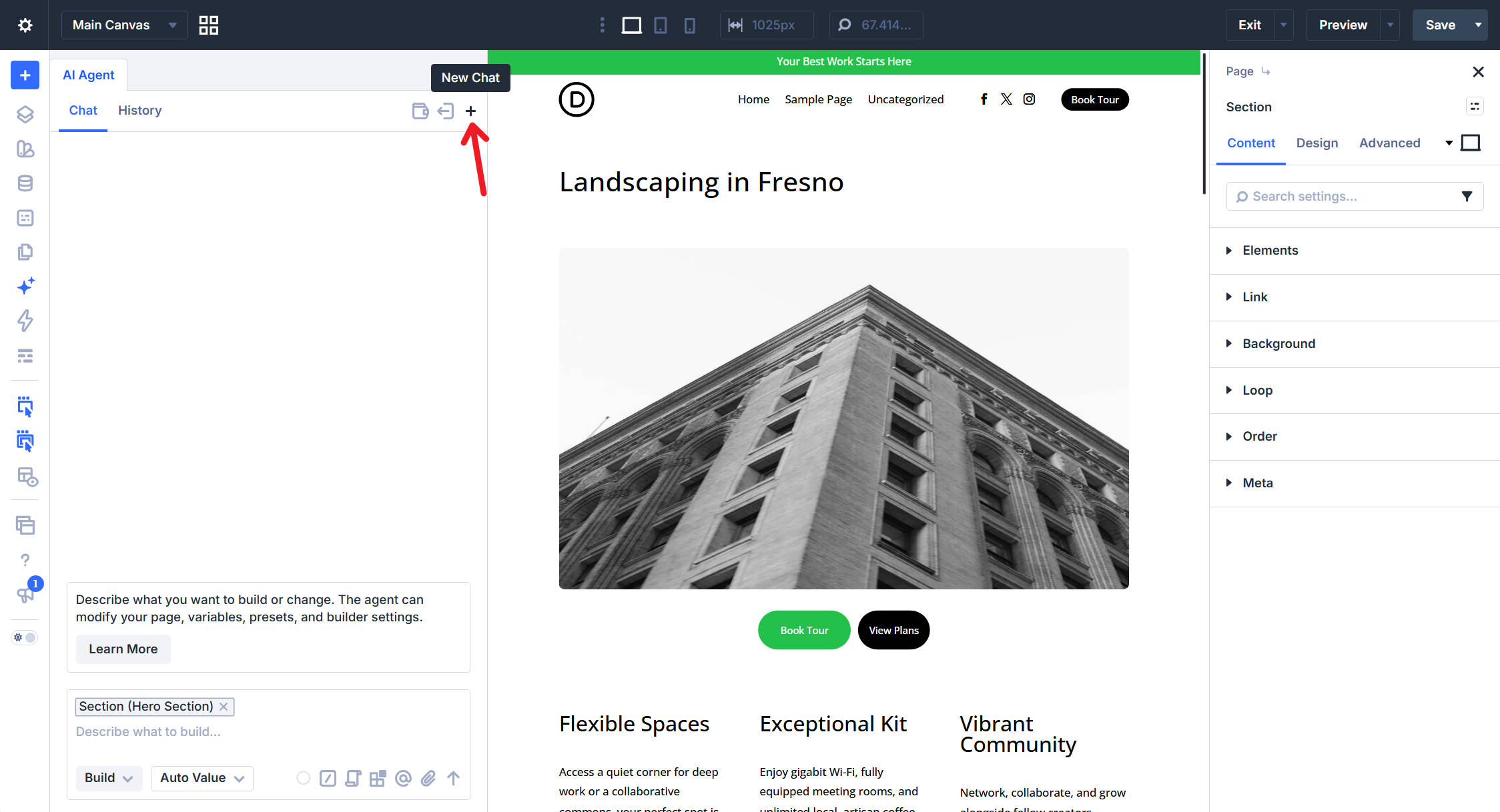 New Chat Icon in Top Right of Divi AI agents Panel