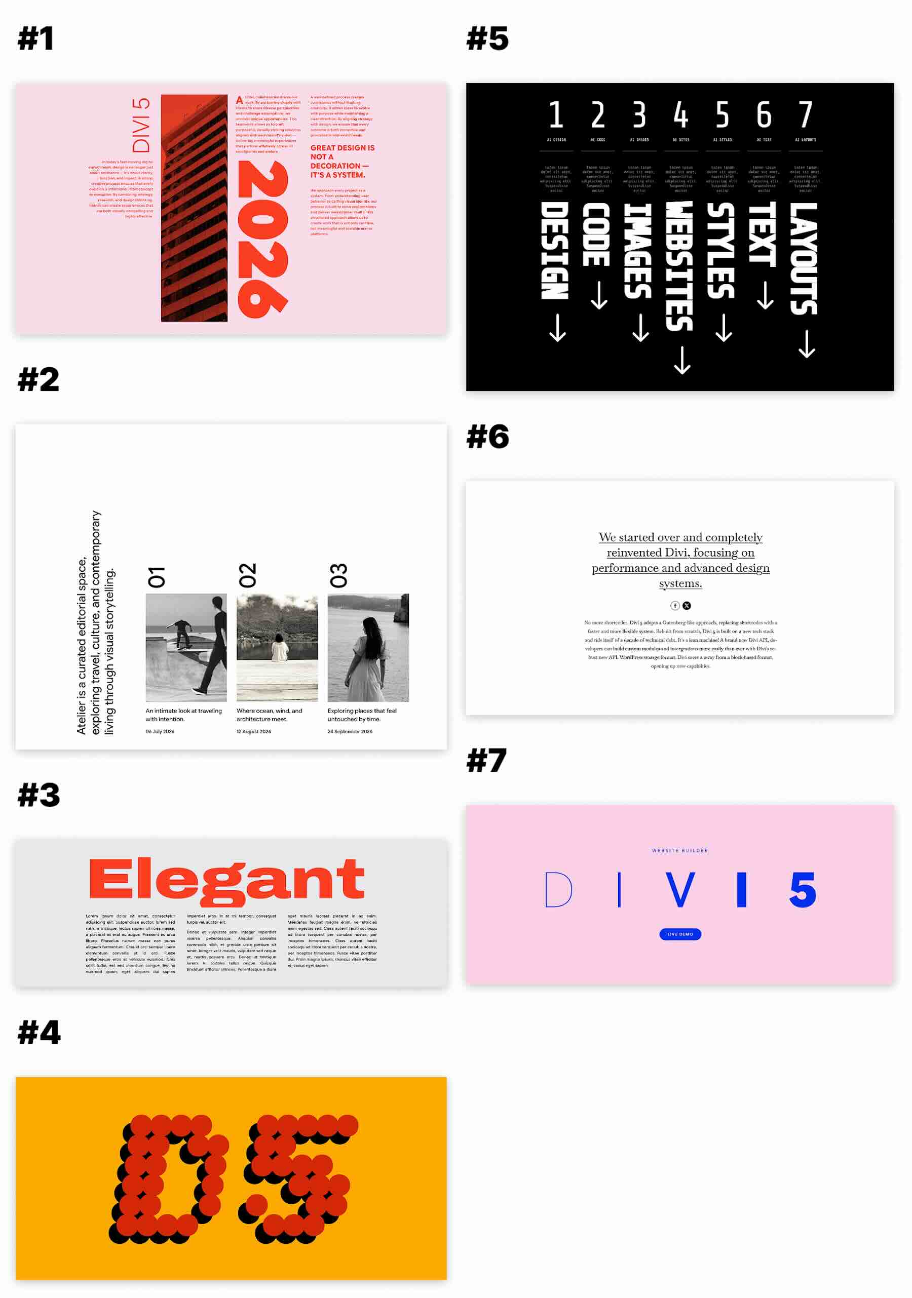 Preview of seven Variable Font Designs for Divi 5