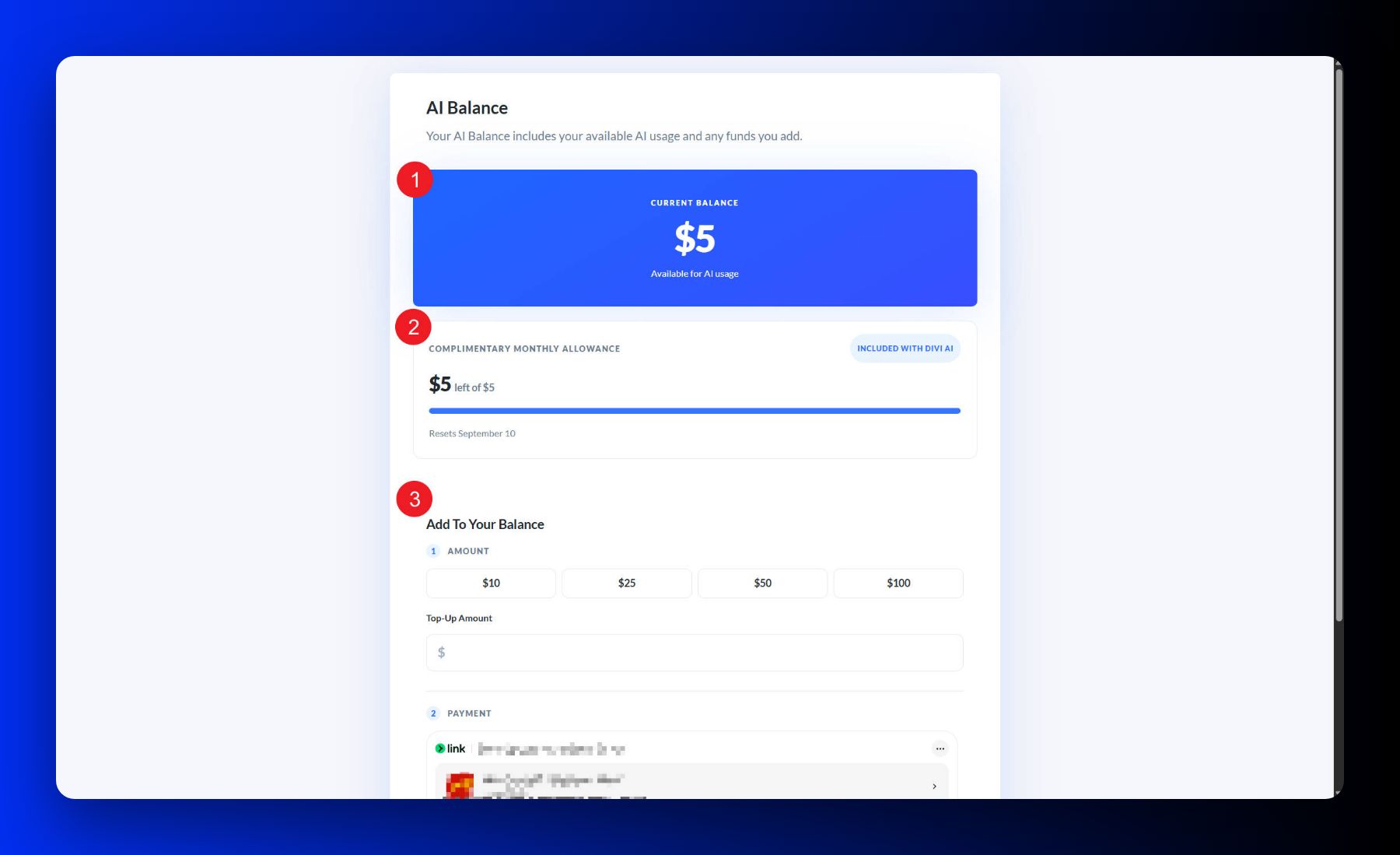 View AI Balance See Complimentary Funds and Add Money To Your Balance