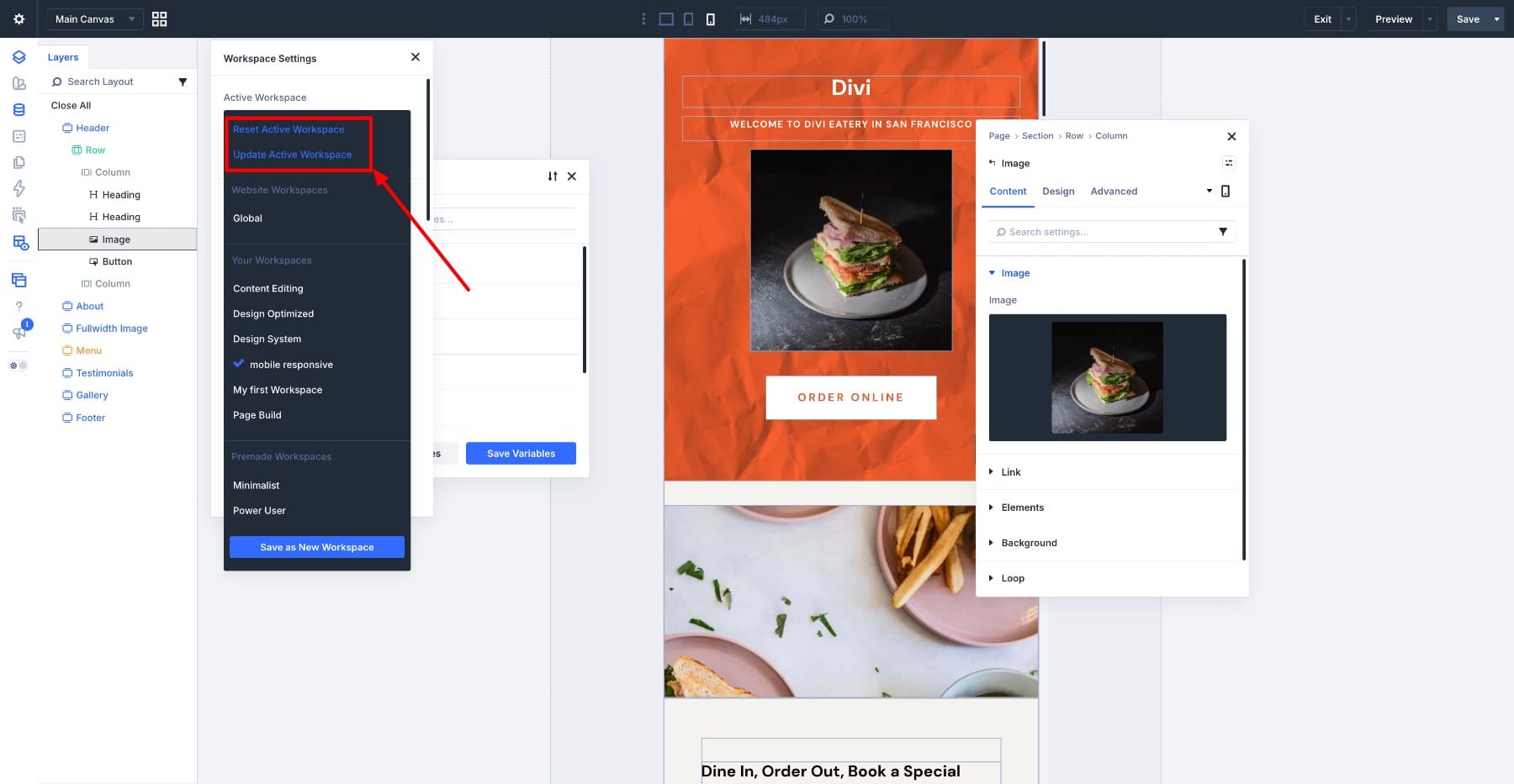 active reset and update workspaces