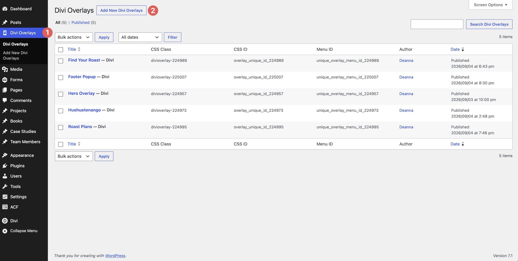 add a new Divi Overlay