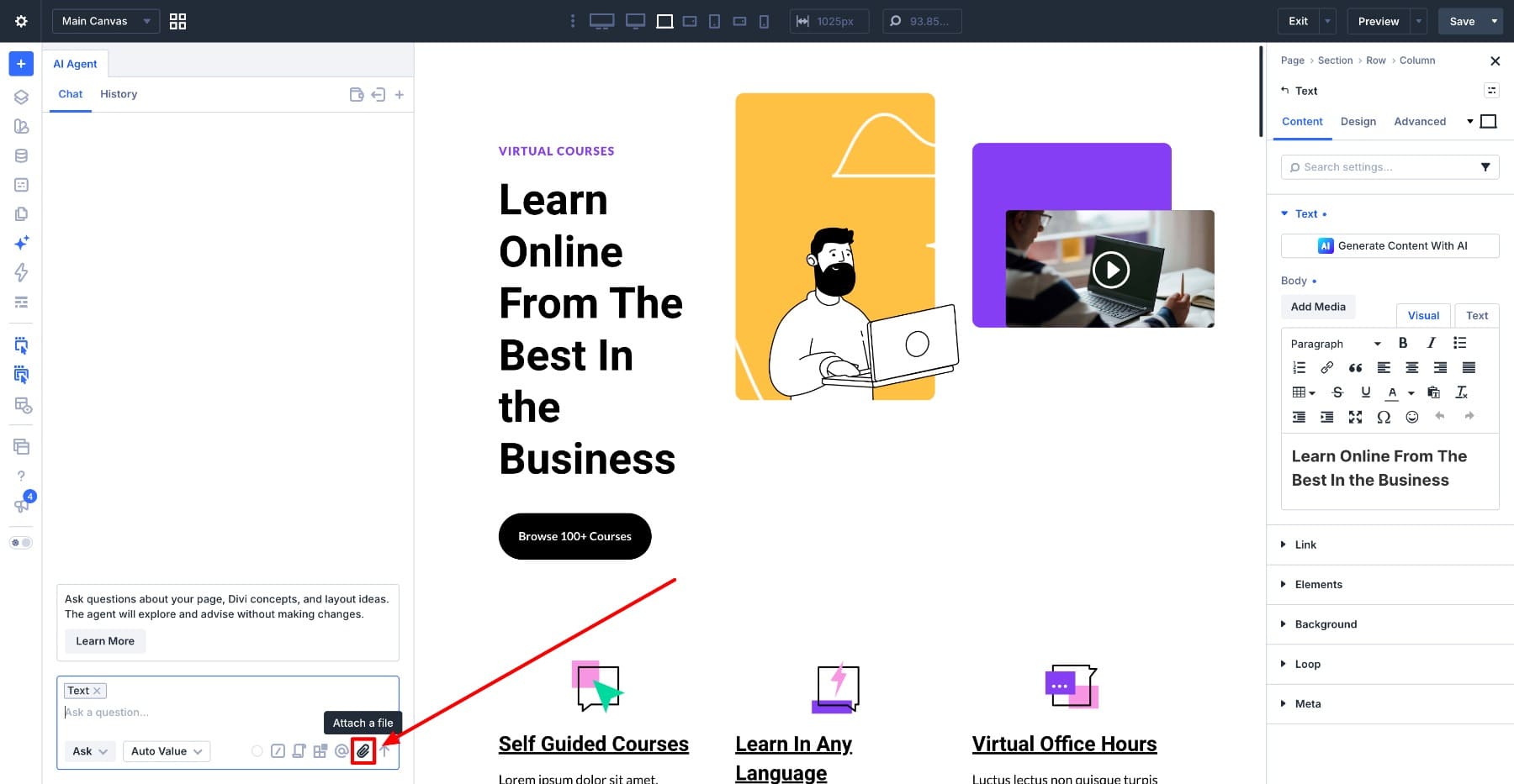 Attaching a file to a Divi AI Agents request